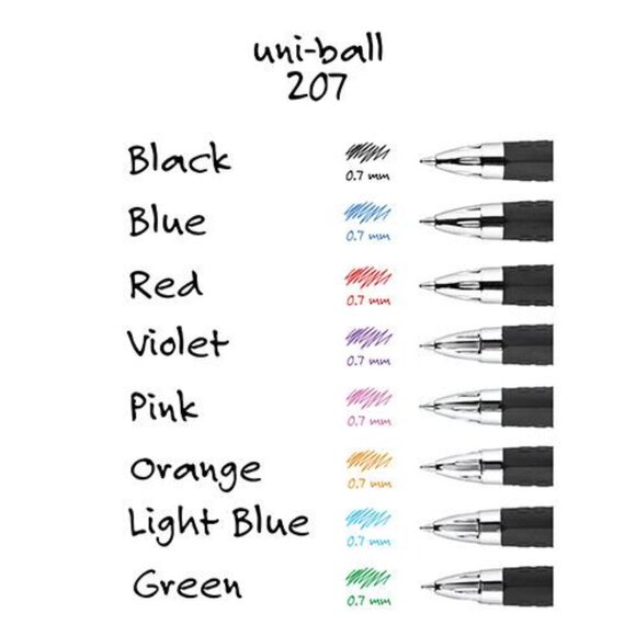 Uniball 207 Retractable Gel Ink Pen 0.7mm Fine 4/Pk Assorted Office School Home - Picture 4 of 5